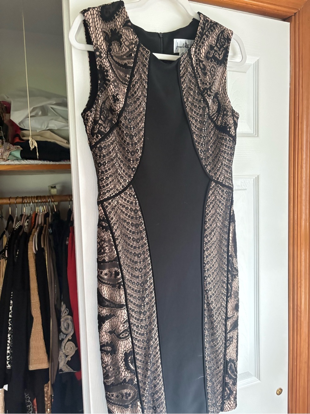 Joseph Ribkoff Black and Gold Sleeveless Midi Sheath Dress